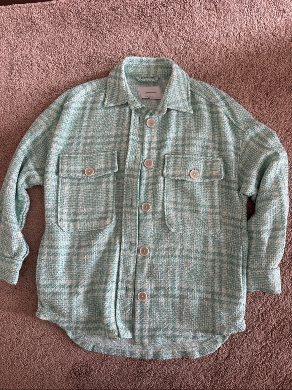 Tweed Jade Green Plaid Button-Up Shacket